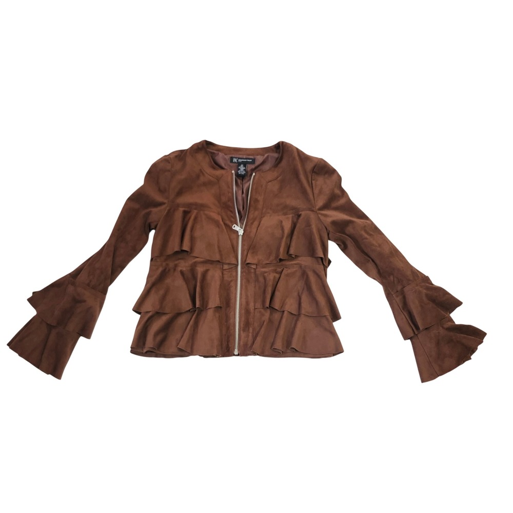 NWT Anna Sui x INC Night Rider DC Jacket Sienna Brown Ruffle Full Zip PP Petite